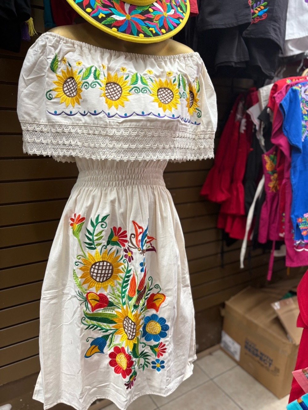 Mexican Off-Shoulder Sunflower Dress/ Vestido Mexicano